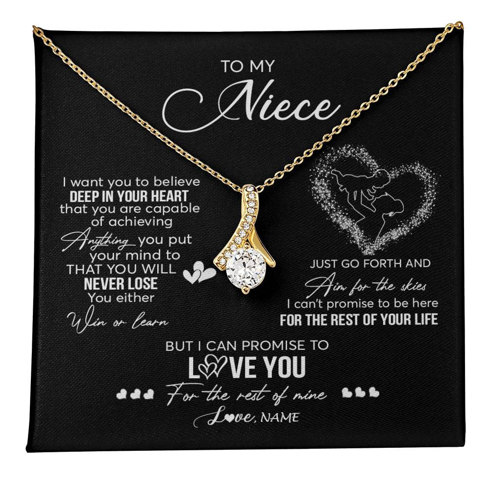 Alluring Beauty Necklace 18K Yellow Gold Finish | 1 | Personalized To My Niece Necklace From Aunt Aunty Promise To Love You Niece Birthday Graduation Christmas Pendant Customized Gift Box Message Card | teecentury