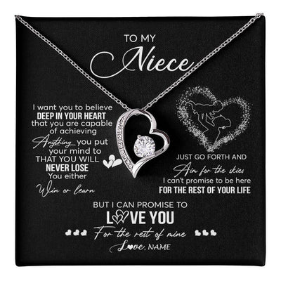 Forever Love Necklace 14K White Gold Finish | 1 | Personalized To My Niece Necklace From Aunt Aunty Promise To Love You Niece Birthday Graduation Christmas Pendant Customized Gift Box Message Card | teecentury