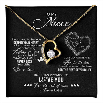 Forever Love Necklace 18K Yellow Gold Finish | 1 | Personalized To My Niece Necklace From Aunt Aunty Promise To Love You Niece Birthday Graduation Christmas Pendant Customized Gift Box Message Card | teecentury