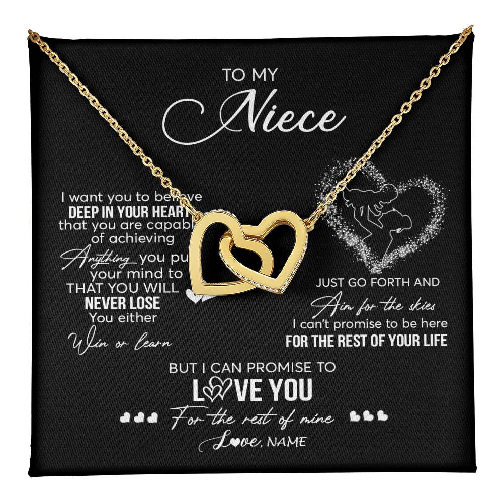 Interlocking Hearts Necklace 18K Yellow Gold Finish | 1 | Personalized To My Niece Necklace From Aunt Aunty Promise To Love You Niece Birthday Graduation Christmas Pendant Customized Gift Box Message Card | teecentury