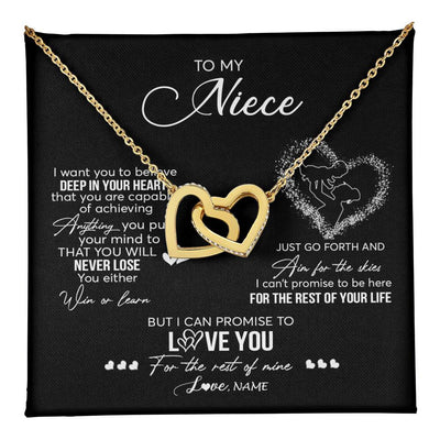 Interlocking Hearts Necklace 18K Yellow Gold Finish | 1 | Personalized To My Niece Necklace From Aunt Aunty Promise To Love You Niece Birthday Graduation Christmas Pendant Customized Gift Box Message Card | teecentury