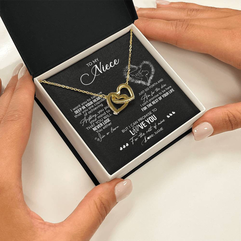 Interlocking Hearts Necklace 18K Yellow Gold Finish | 2 | Personalized To My Niece Necklace From Aunt Aunty Promise To Love You Niece Birthday Graduation Christmas Pendant Customized Gift Box Message Card | teecentury