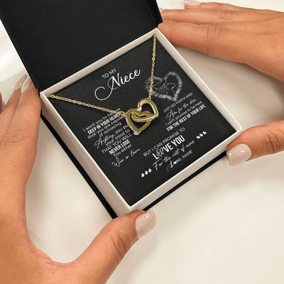 Interlocking Hearts Necklace 18K Yellow Gold Finish | 2 | Personalized To My Niece Necklace From Aunt Aunty Promise To Love You Niece Birthday Graduation Christmas Pendant Customized Gift Box Message Card | teecentury