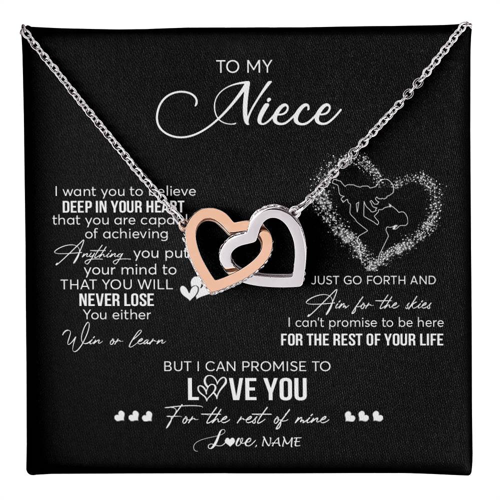 Interlocking Hearts Necklace Stainless Steel & Rose Gold Finish | 1 | Personalized To My Niece Necklace From Aunt Aunty Promise To Love You Niece Birthday Graduation Christmas Pendant Customized Gift Box Message Card | teecentury