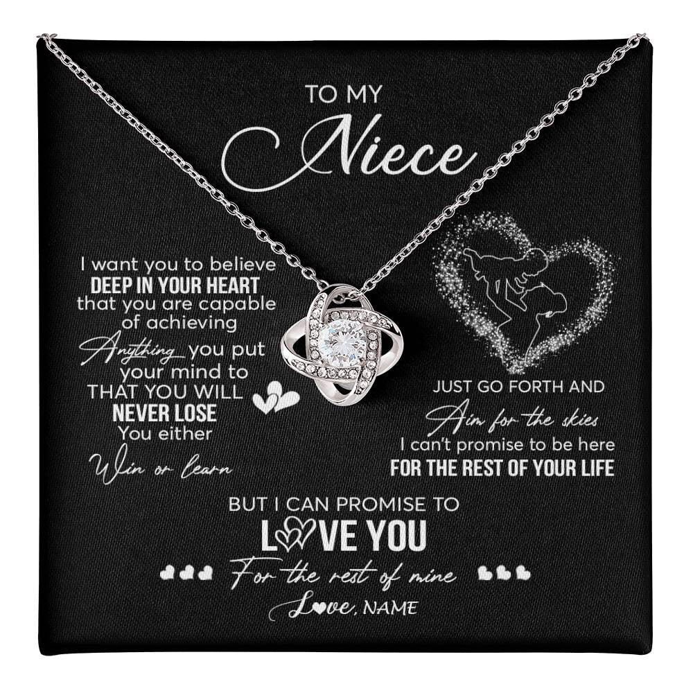 Love Knot Necklace 14K White Gold Finish | 1 | Personalized To My Niece Necklace From Aunt Aunty Promise To Love You Niece Birthday Graduation Christmas Pendant Customized Gift Box Message Card | teecentury