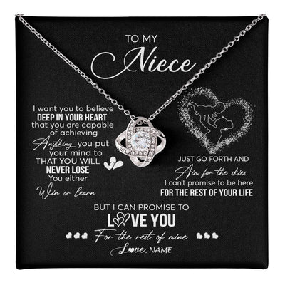 Love Knot Necklace 14K White Gold Finish | 1 | Personalized To My Niece Necklace From Aunt Aunty Promise To Love You Niece Birthday Graduation Christmas Pendant Customized Gift Box Message Card | teecentury