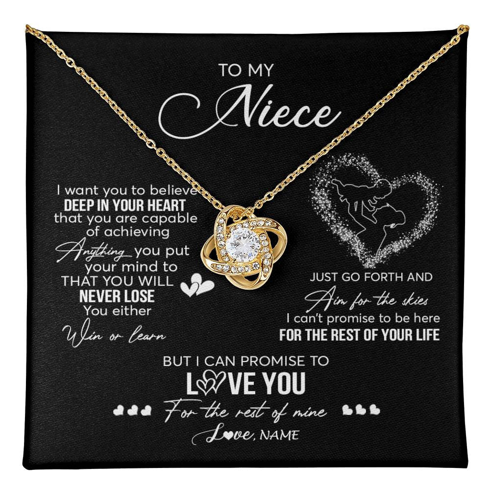 Love Knot Necklace 18K Yellow Gold Finish | 1 | Personalized To My Niece Necklace From Aunt Aunty Promise To Love You Niece Birthday Graduation Christmas Pendant Customized Gift Box Message Card | teecentury