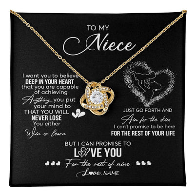Love Knot Necklace 18K Yellow Gold Finish | 1 | Personalized To My Niece Necklace From Aunt Aunty Promise To Love You Niece Birthday Graduation Christmas Pendant Customized Gift Box Message Card | teecentury
