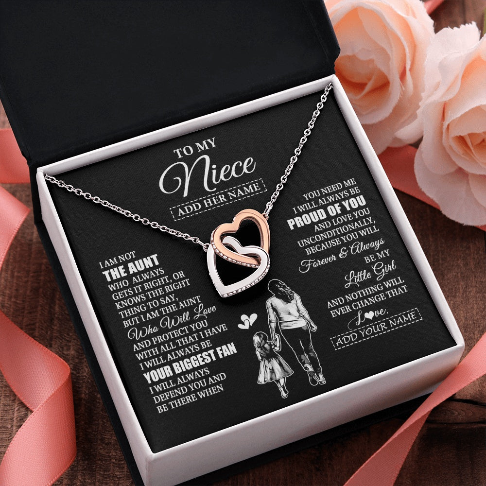 Interlocking Hearts Necklace Stainless Steel & Rose Gold Finish | 2 | Personalized To My Niece Necklace From Aunt Biggest Fan Birthday Gifts For Niece From Aunt Auntie Niece Graduation Christmas Customized Gift Box Message Card | teecentury.myshopify