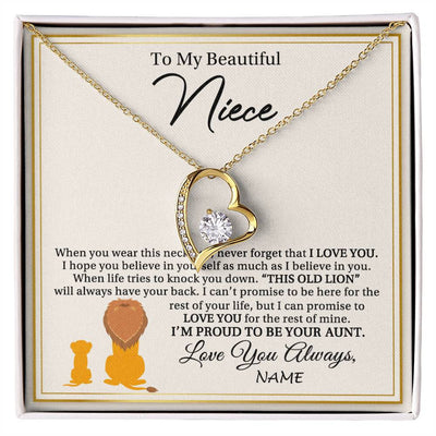 Forever Love Necklace 18K Yellow Gold Finish | 1 | Personalized To My Niece Necklace From Aunt I'M Proud To Be Your Aunt Lion Niece Birthday Graduation Christmas Customized Gift Box Message Card | teecentury