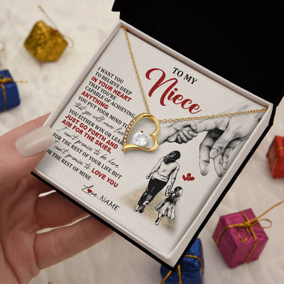 Forever Love Necklace 18K Yellow Gold Finish | 2 | Personalized To My Niece Necklace From Aunt Promise To Love You Niece Birthday Valentines Day Graduation Christmas Customized Gift Box Message Card | teecentury