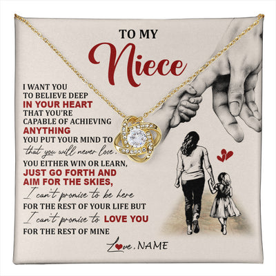 Love Knot Necklace 18K Yellow Gold Finish | 1 | Personalized To My Niece Necklace From Aunt Promise To Love You Niece Birthday Valentines Day Graduation Christmas Customized Gift Box Message Card | teecentury
