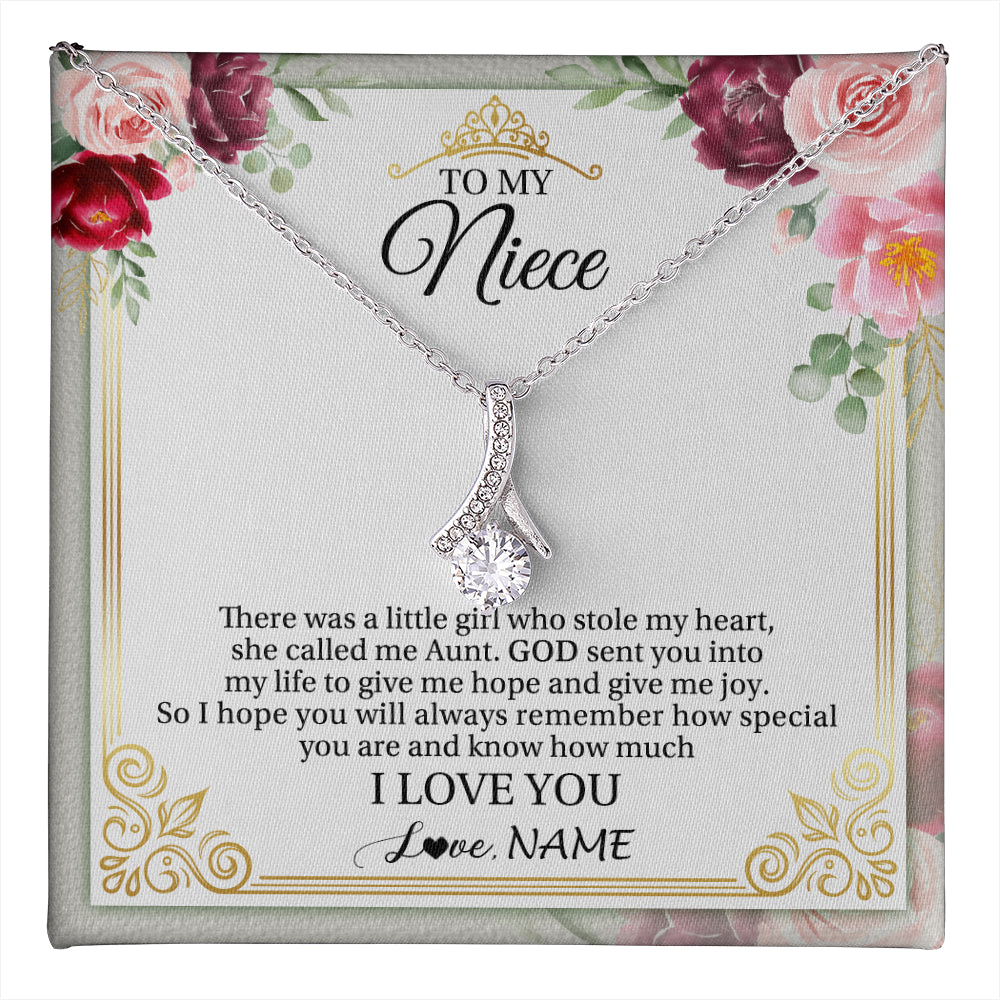 Alluring Beauty Necklace 14K White Gold Finish | 1 | Personalized To My Niece Necklace From Aunt There Was A Little Girl Niece Birthday Gifts Jewelry Graduation Christmas Customized Gift Box Message Card | teecentury
