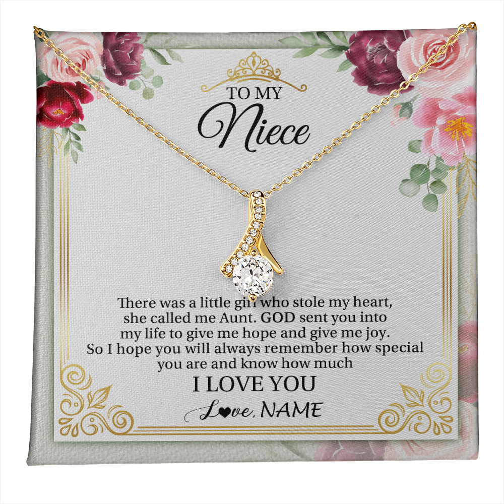 Alluring Beauty Necklace 18K Yellow Gold Finish | 1 | Personalized To My Niece Necklace From Aunt There Was A Little Girl Niece Birthday Gifts Jewelry Graduation Christmas Customized Gift Box Message Card | teecentury
