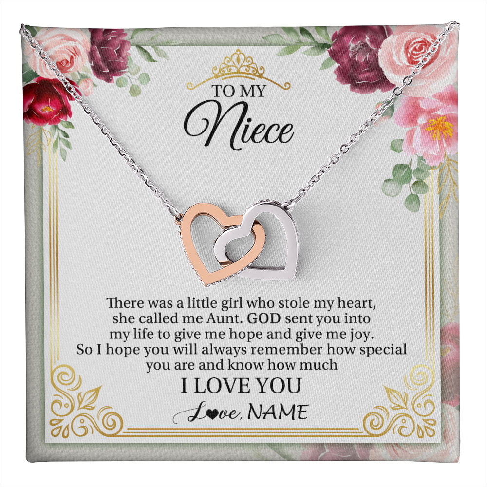 Interlocking Hearts Necklace Stainless Steel & Rose Gold Finish | 1 | Personalized To My Niece Necklace From Aunt There Was A Little Girl Niece Birthday Gifts Jewelry Graduation Christmas Customized Gift Box Message Card | teecentury