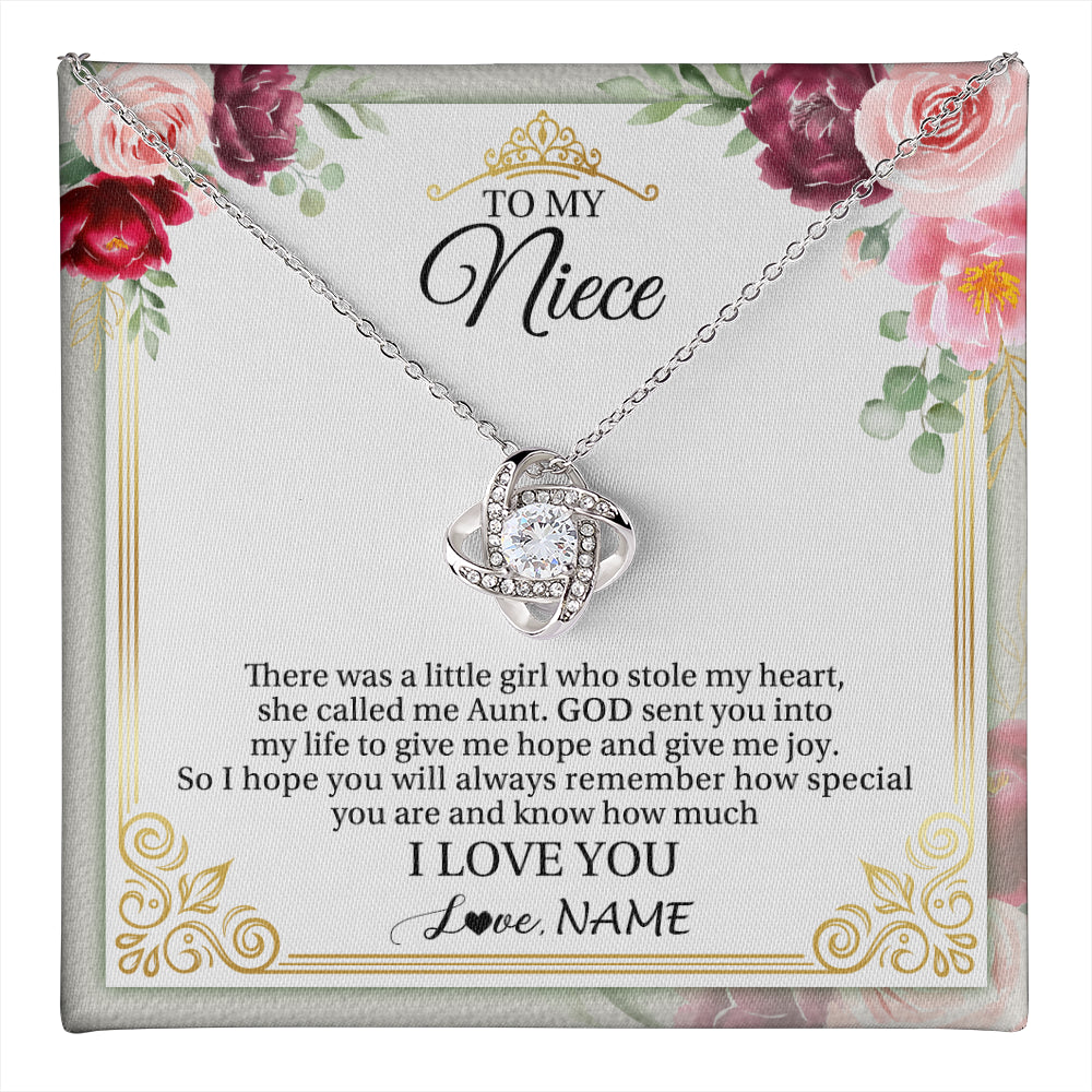 Love Knot Necklace 14K White Gold Finish | 1 | Personalized To My Niece Necklace From Aunt There Was A Little Girl Niece Birthday Gifts Jewelry Graduation Christmas Customized Gift Box Message Card | teecentury