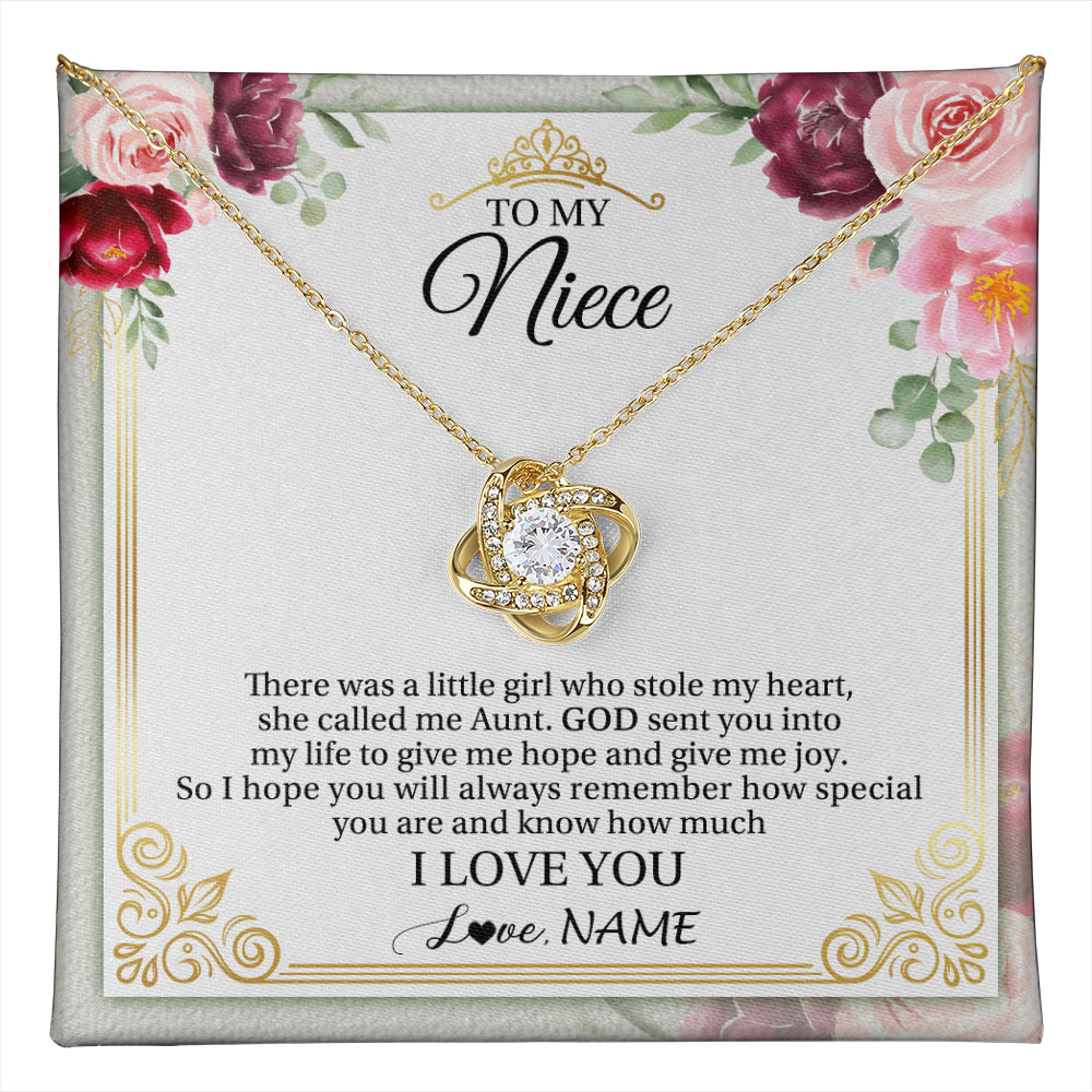 Love Knot Necklace 18K Yellow Gold Finish | 1 | Personalized To My Niece Necklace From Aunt There Was A Little Girl Niece Birthday Gifts Jewelry Graduation Christmas Customized Gift Box Message Card | teecentury