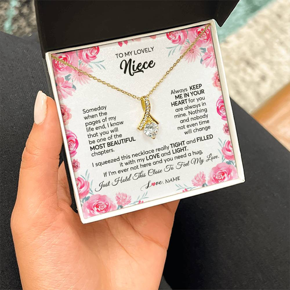 Alluring Beauty Necklace 18K Yellow Gold Finish | 2 | Personalized To My Niece Necklace From Aunt Uncle Always Keep Me in Your Heart Niece Jewelry Pendant Birthday Graduation Christmas Customized Message Card | teecentury