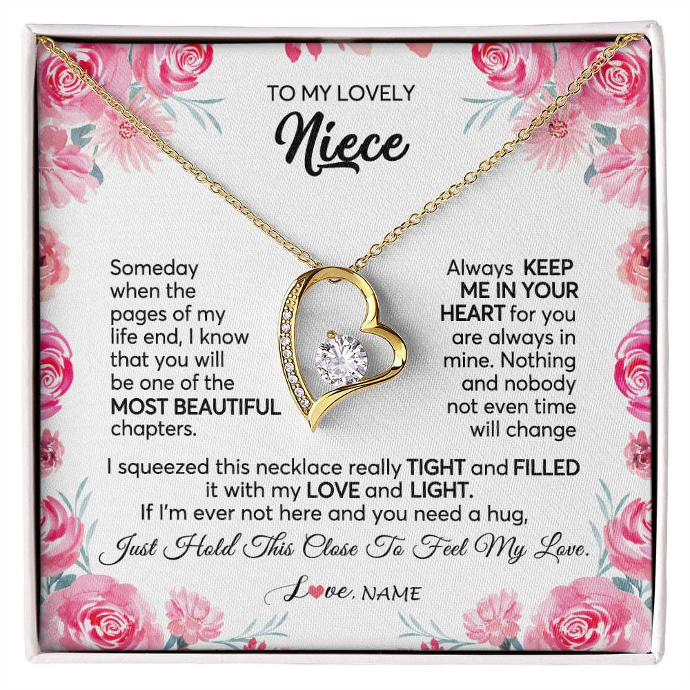 Forever Love Necklace 18K Yellow Gold Finish | 1 | Personalized To My Niece Necklace From Aunt Uncle Always Keep Me in Your Heart Niece Jewelry Pendant Birthday Graduation Christmas Customized Message Card | teecentury