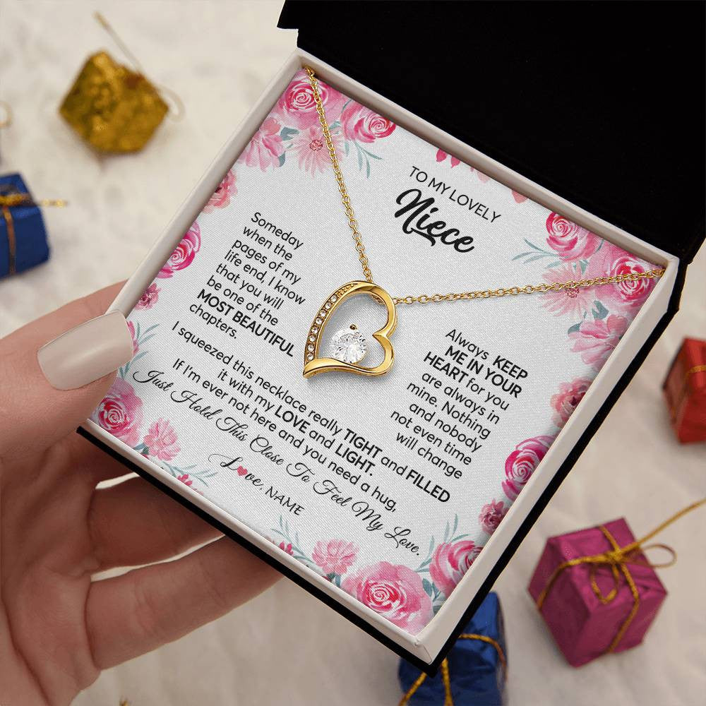 Forever Love Necklace 18K Yellow Gold Finish | 2 | Personalized To My Niece Necklace From Aunt Uncle Always Keep Me in Your Heart Niece Jewelry Pendant Birthday Graduation Christmas Customized Message Card | teecentury