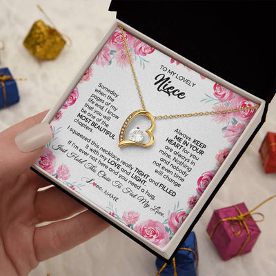 Forever Love Necklace 18K Yellow Gold Finish | 2 | Personalized To My Niece Necklace From Aunt Uncle Always Keep Me in Your Heart Niece Jewelry Pendant Birthday Graduation Christmas Customized Message Card | teecentury