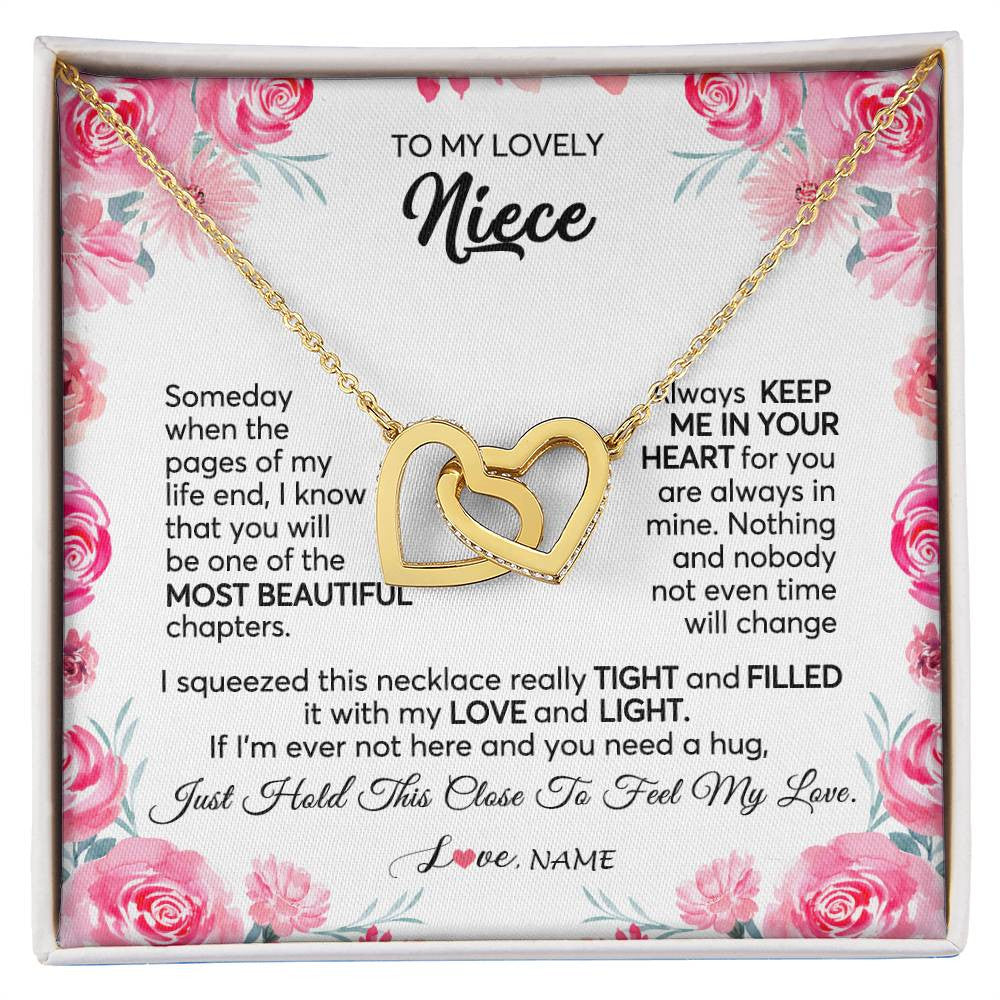 Interlocking Hearts Necklace 18K Yellow Gold Finish | 1 | Personalized To My Niece Necklace From Aunt Uncle Always Keep Me in Your Heart Niece Jewelry Pendant Birthday Graduation Christmas Customized Message Card | teecentury