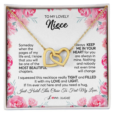 Interlocking Hearts Necklace 18K Yellow Gold Finish | 1 | Personalized To My Niece Necklace From Aunt Uncle Always Keep Me in Your Heart Niece Jewelry Pendant Birthday Graduation Christmas Customized Message Card | teecentury