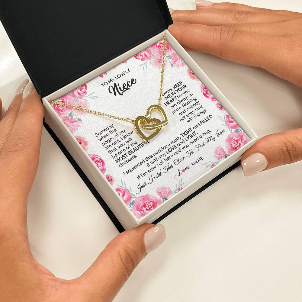 Interlocking Hearts Necklace 18K Yellow Gold Finish | 2 | Personalized To My Niece Necklace From Aunt Uncle Always Keep Me in Your Heart Niece Jewelry Pendant Birthday Graduation Christmas Customized Message Card | teecentury