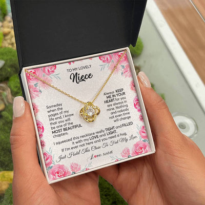 Love Knot Necklace 18K Yellow Gold Finish | 2 | Personalized To My Niece Necklace From Aunt Uncle Always Keep Me in Your Heart Niece Jewelry Pendant Birthday Graduation Christmas Customized Message Card | teecentury