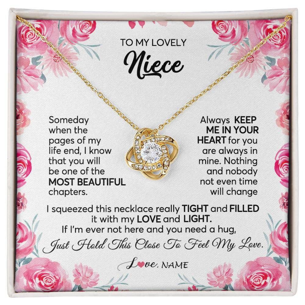 Love Knot Necklace 18K Yellow Gold Finish | 1 | Personalized To My Niece Necklace From Aunt Uncle Always Keep Me in Your Heart Niece Jewelry Pendant Birthday Graduation Christmas Customized Message Card | teecentury