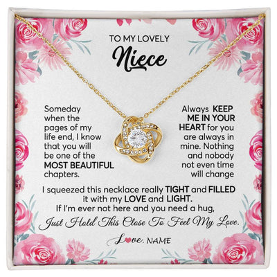 Love Knot Necklace 18K Yellow Gold Finish | 1 | Personalized To My Niece Necklace From Aunt Uncle Always Keep Me in Your Heart Niece Jewelry Pendant Birthday Graduation Christmas Customized Message Card | teecentury