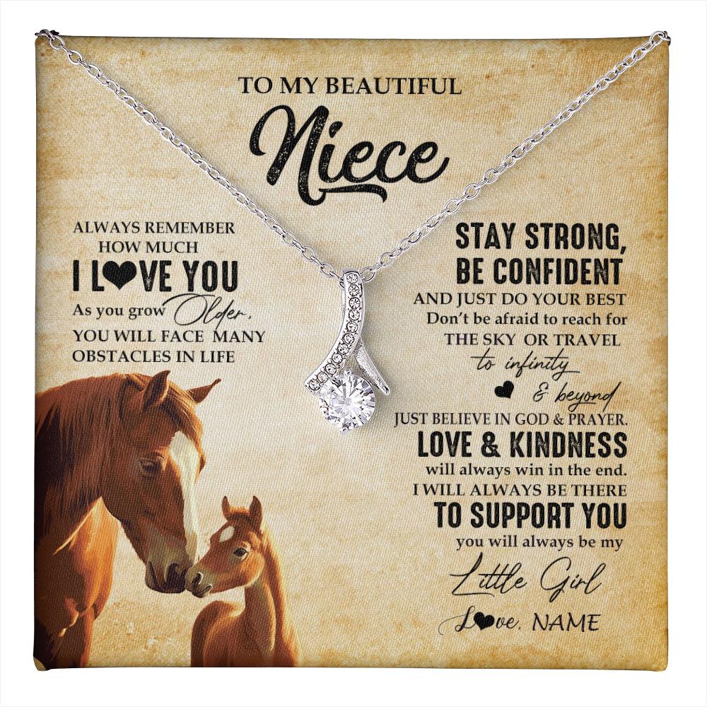 Alluring Beauty Necklace 14K White Gold Finish | 1 | Personalized To My Niece Necklace From Aunt Uncle Always Remember I Love You Horse Niece Birthday Jewelry Graduation Christmas Customized Gift Box Message Card | teecentury