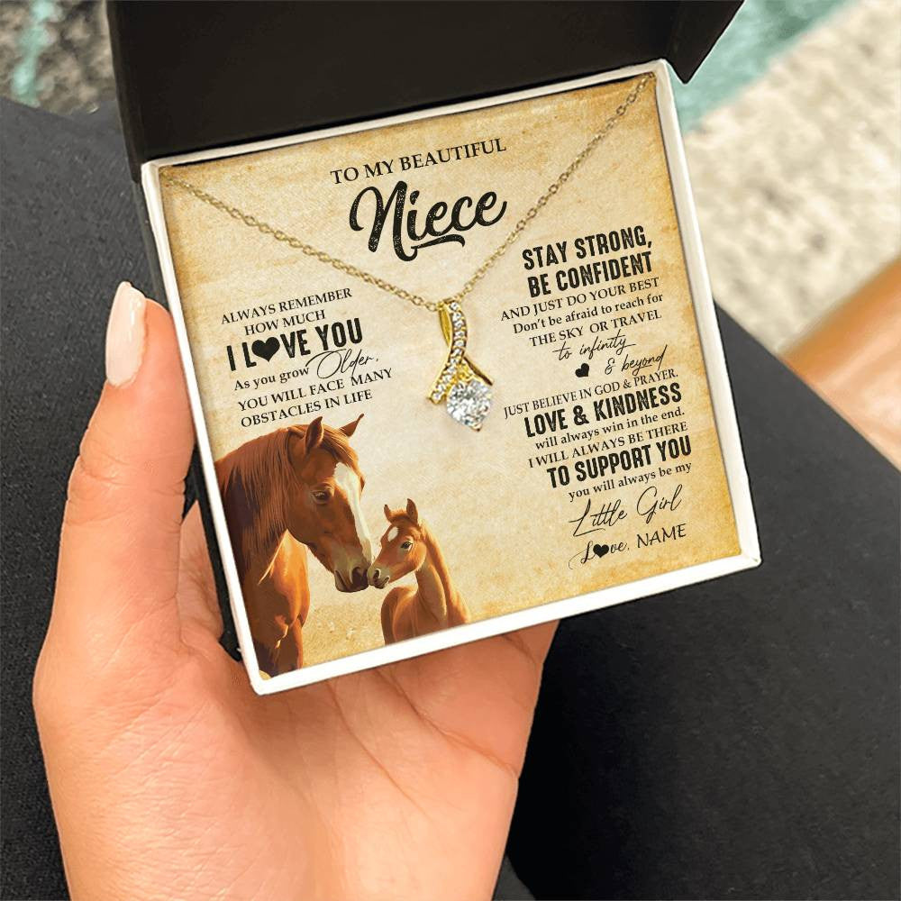 Alluring Beauty Necklace 18K Yellow Gold Finish | 2 | Personalized To My Niece Necklace From Aunt Uncle Always Remember I Love You Horse Niece Birthday Jewelry Graduation Christmas Customized Gift Box Message Card | teecentury