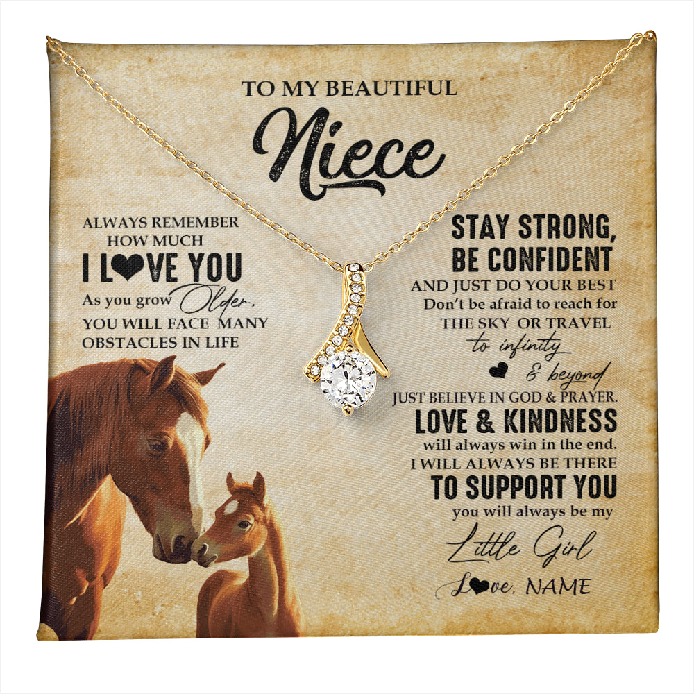Alluring Beauty Necklace 18K Yellow Gold Finish | 1 | Personalized To My Niece Necklace From Aunt Uncle Always Remember I Love You Horse Niece Birthday Jewelry Graduation Christmas Customized Gift Box Message Card | teecentury