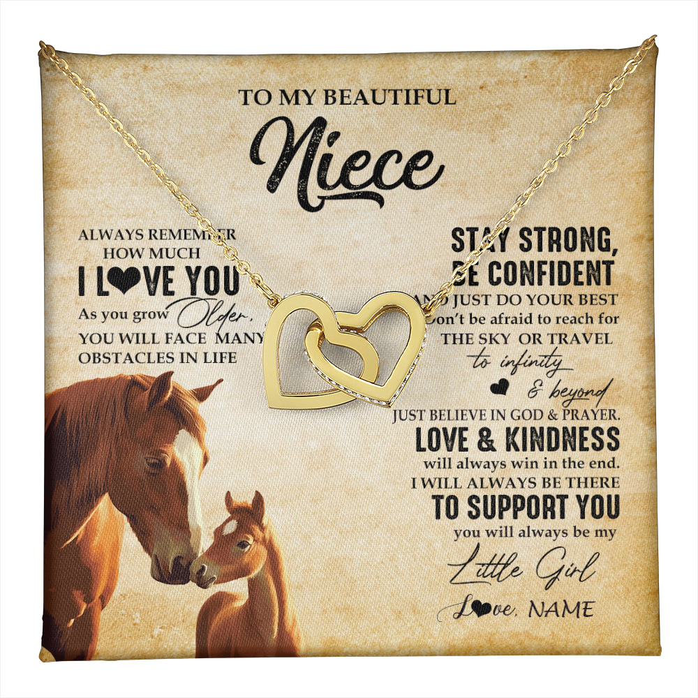 Interlocking Hearts Necklace 18K Yellow Gold Finish | 1 | Personalized To My Niece Necklace From Aunt Uncle Always Remember I Love You Horse Niece Birthday Jewelry Graduation Christmas Customized Gift Box Message Card | teecentury