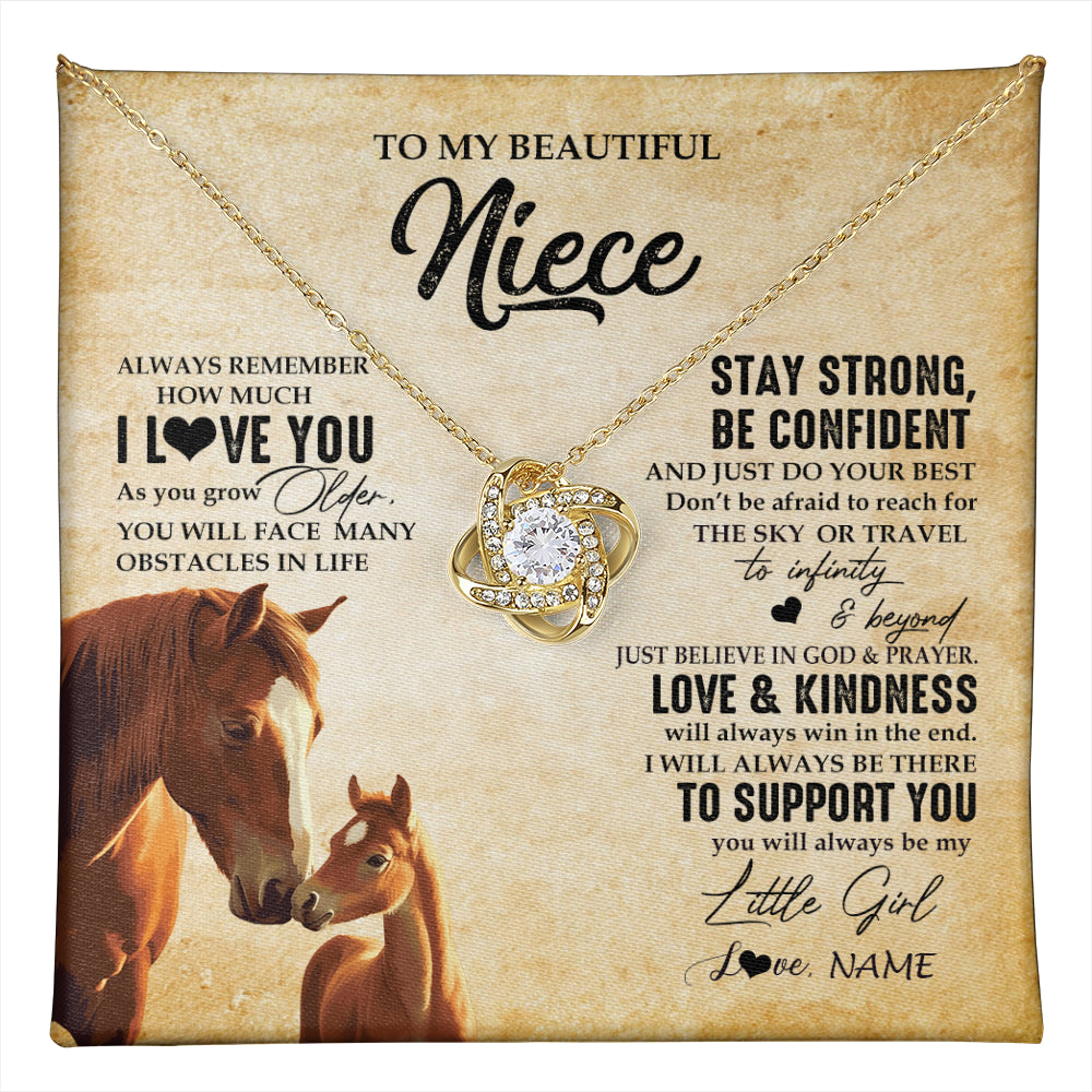 Love Knot Necklace 18K Yellow Gold Finish | 1 | Personalized To My Niece Necklace From Aunt Uncle Always Remember I Love You Horse Niece Birthday Jewelry Graduation Christmas Customized Gift Box Message Card | teecentury