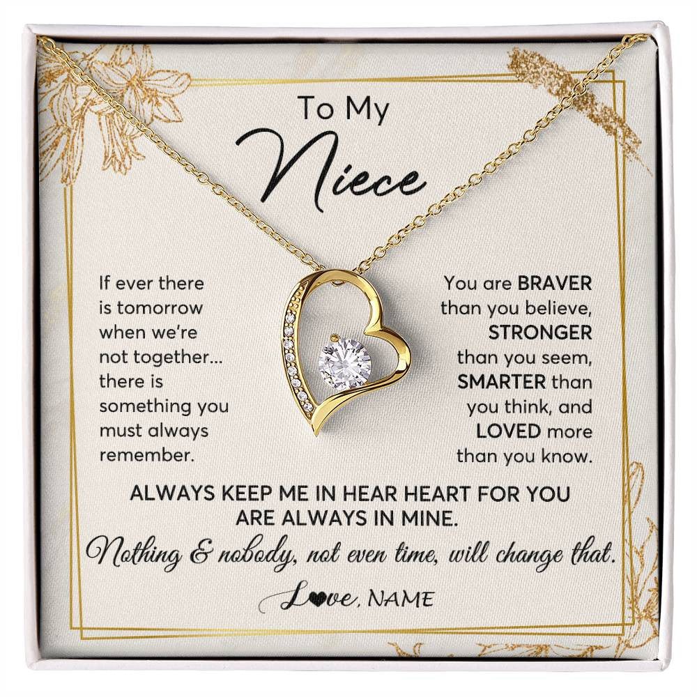 Forever Love Necklace 18K Yellow Gold Finish | 1 | Personalized To My Niece Necklace From Aunt Uncle Auntie Always Keep Me In Your Heart Niece Birthday Graduation Christmas Customized Gift Box Message Card | teecentury