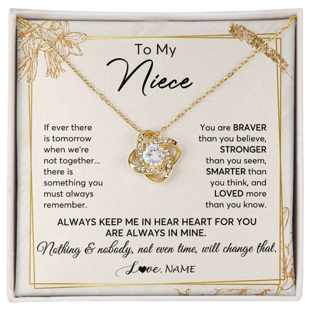 Love Knot Necklace 18K Yellow Gold Finish | 1 | Personalized To My Niece Necklace From Aunt Uncle Auntie Always Keep Me In Your Heart Niece Birthday Graduation Christmas Customized Gift Box Message Card | teecentury
