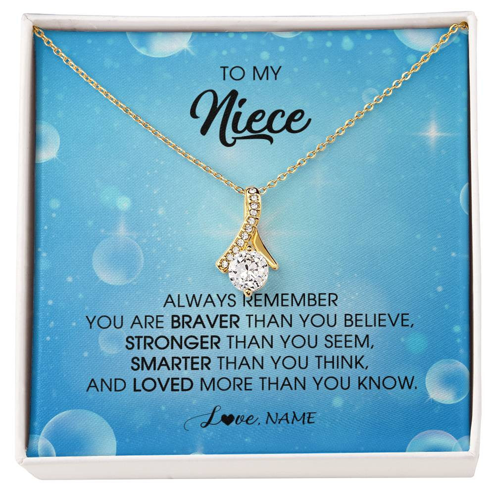 Alluring Beauty Necklace 18K Yellow Gold Finish | Personalized To My Niece Necklace From Aunt Uncle Auntie Always Remember You Are Braver Niece Pendant Jewelry Birthday Christmas Customized Message Card | teecentury