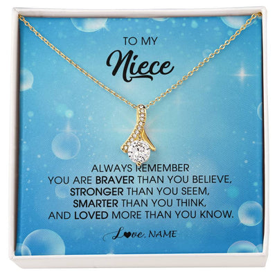 Alluring Beauty Necklace 18K Yellow Gold Finish | Personalized To My Niece Necklace From Aunt Uncle Auntie Always Remember You Are Braver Niece Pendant Jewelry Birthday Christmas Customized Message Card | teecentury