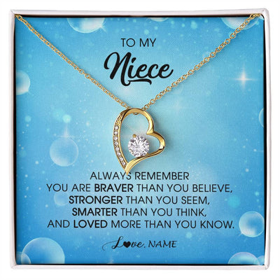 Forever Love Necklace 18K Yellow Gold Finish | Personalized To My Niece Necklace From Aunt Uncle Auntie Always Remember You Are Braver Niece Pendant Jewelry Birthday Christmas Customized Message Card | teecentury