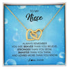 Interlocking Hearts Necklace 18K Yellow Gold Finish | Personalized To My Niece Necklace From Aunt Uncle Auntie Always Remember You Are Braver Niece Pendant Jewelry Birthday Christmas Customized Message Card | teecentury