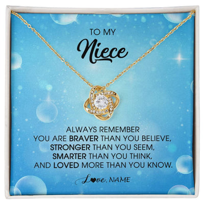 Love Knot Necklace 18K Yellow Gold Finish | Personalized To My Niece Necklace From Aunt Uncle Auntie Always Remember You Are Braver Niece Pendant Jewelry Birthday Christmas Customized Message Card | teecentury