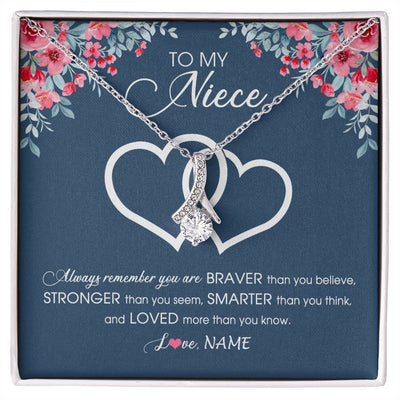 Alluring Beauty Necklace 14K White Gold Finish | Personalized To My Niece Necklace From Aunt Uncle Auntie Braver Stronger Smarter Loved Niece Pendant Jewelry Birthday Christmas Customized Message Card | teecentury