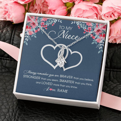 Alluring Beauty Necklace 14K White Gold Finish | Personalized To My Niece Necklace From Aunt Uncle Auntie Braver Stronger Smarter Loved Niece Pendant Jewelry Birthday Christmas Customized Message Card | teecentury