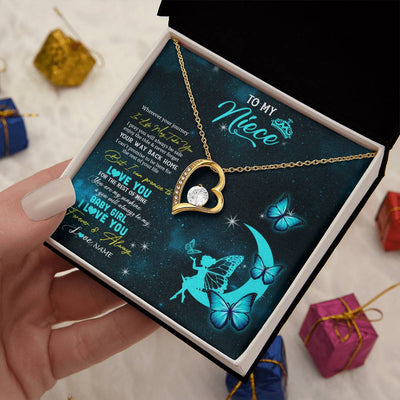 Forever Love Necklace 18K Yellow Gold Finish | 2 | Personalized To My Niece Necklace From Aunt Uncle Auntie Fairy Silhouette Fantasy Moon Niece Birthday Christmas Jewelry Customized Gift Box Message Card | teecentury