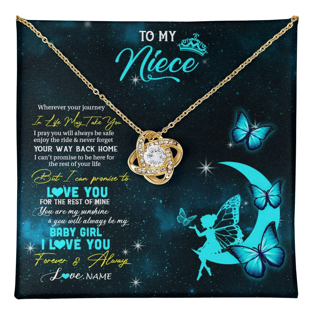 Love Knot Necklace 18K Yellow Gold Finish | 1 | Personalized To My Niece Necklace From Aunt Uncle Auntie Fairy Silhouette Fantasy Moon Niece Birthday Christmas Jewelry Customized Gift Box Message Card | teecentury