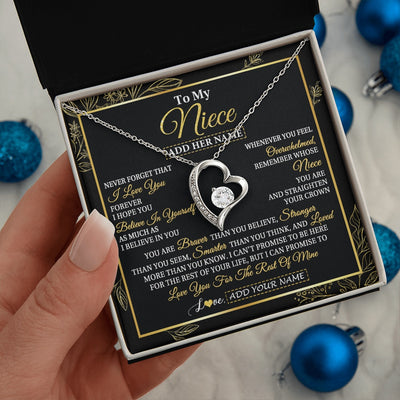 Forever Love Necklace 14K White Gold Finish | 2 | Personalized To My Niece Necklace From Aunt Uncle Auntie I Love You Gift For My Niece Birthday Gifts Graduation Christmas Customized Gift Box Message Card | teecentury.myshopify