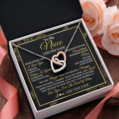Interlocking Hearts Necklace Stainless Steel & Rose Gold Finish | 2 | Personalized To My Niece Necklace From Aunt Uncle Auntie I Love You Gift For My Niece Birthday Gifts Graduation Christmas Customized Gift Box Message Card | teecentury.myshopify