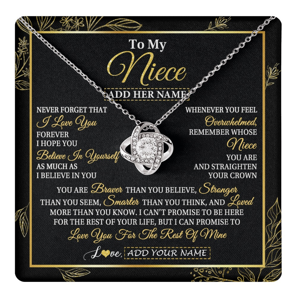 Love Knot Necklace 14K White Gold Finish | 1 | Personalized To My Niece Necklace From Aunt Uncle Auntie I Love You Gift For My Niece Birthday Gifts Graduation Christmas Customized Gift Box Message Card | teecentury.myshopify
